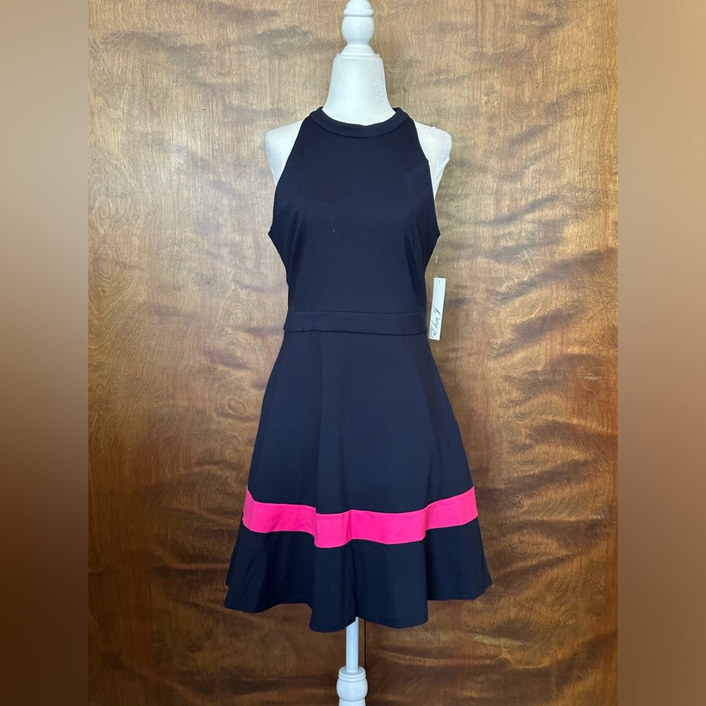Eliza J Womens 8 Navy & Pink Halter Neck Sleeveless Fit & Flare Dress Wedding